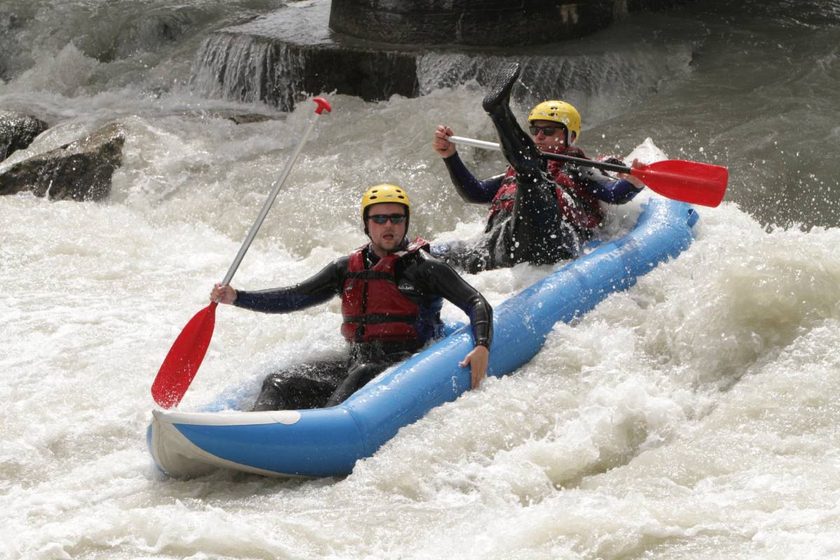 My father and me rafting near Flain in France.